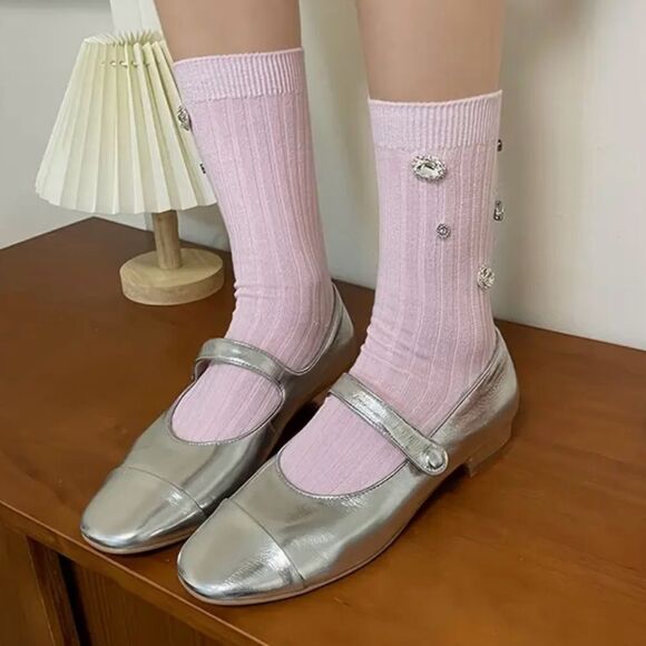 4 Pairs Rhinestone Decor Mid Tube Socks - Picture 9 of 9